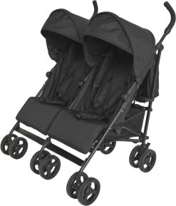 Prénatal Duo Buggy - Tweeling Buggy Inclusief Regenhoes - Verstelbare Kinderwagen - Inklapbare Wandelwagen - Plooibuggy - Zwart