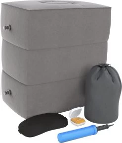 Merkloos Voetensteun | Opblaasbaar | In Alle Hoogtes Verstelbaar | Reiskussen | Vliegtuigbed | Voetensteun | 3 Verschillende Standen | Met Kinderen Reizen | Grijs