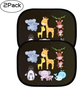Merkloos Zonnescherm Auto Zijruit Kind - Zonwering Auto Zelfklevend - UV Protectie - Autozonnescherm Voor Kinderen - 2 Stuks - Dieren Multi Colour -Kinderwagens Winkel 1067x1200
