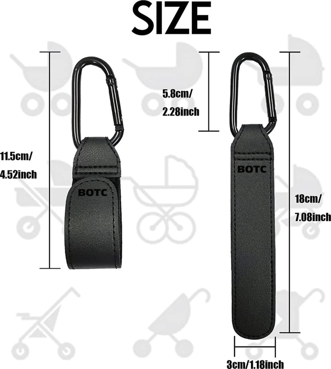 BOTC Kinderwagen Tassenhaakjes - Leer - Haakjes Voor Tassen - Set Van 2 - Leather - Extra Stevig - Buggy Haakjes - Zwart 7 BOTC Kinderwagen Tassenhaakjes - Leer - Haakjes Voor Tassen - Set Van 2 - Leather - Extra Stevig - Buggy Haakjes - Zwart - Afbeelding 7