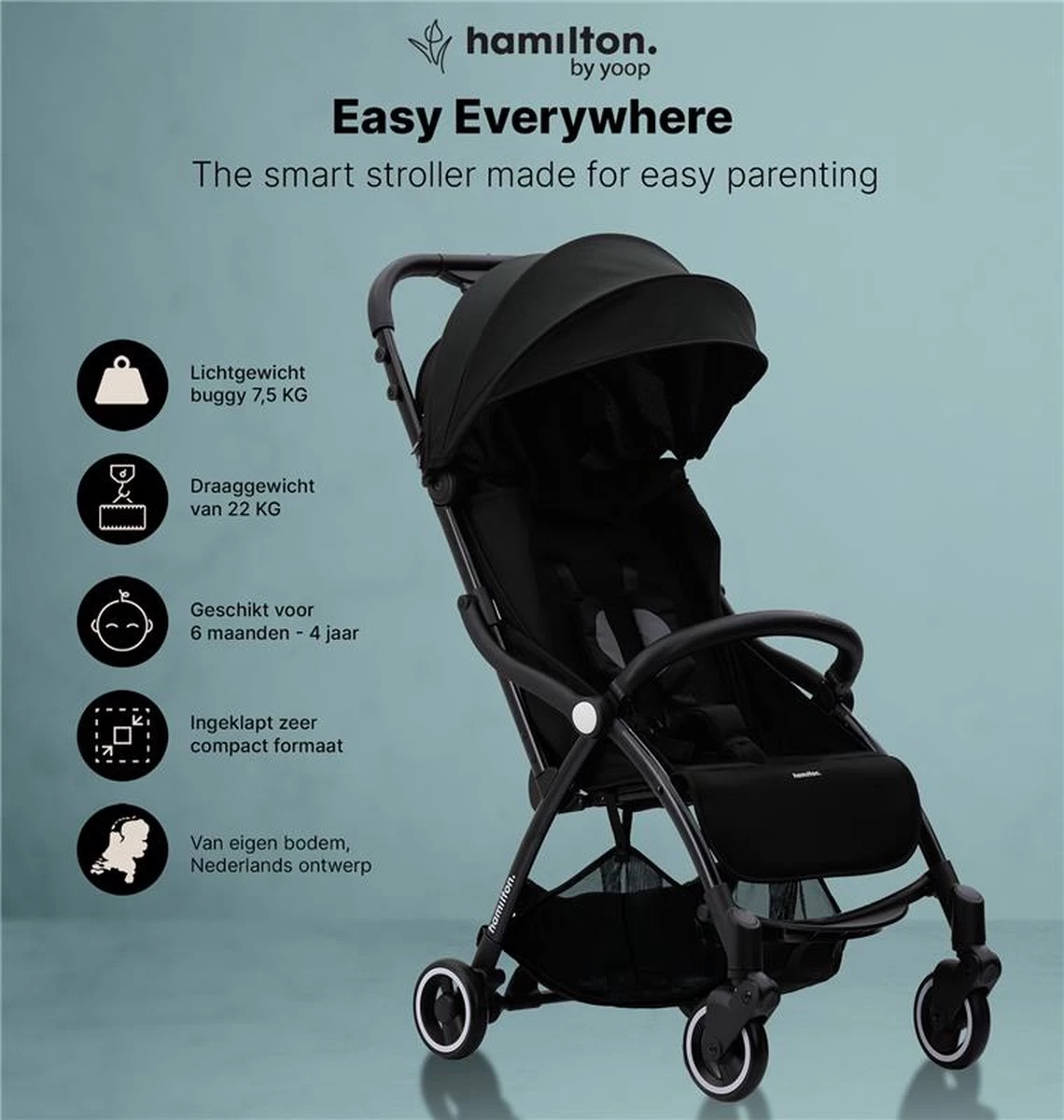 Hamilton By Yoop X1 Plus Buggy – Nieuw, Hoger, Uitgebreider 2023 Model – Premium Stroller Met One Hand Folding Technologie – Zwart – Lichte, Verstelbare En Wendbare Kinderwagen Met Vele Gemakken 4 Hamilton By Yoop X1 Plus Buggy – Nieuw, Hoger, Uitgebreider 2023 Model – Premium Stroller Met One Hand Folding Technologie – Zwart – Lichte, Verstelbare En Wendbare Kinderwagen Met Vele Gemakken - Afbeelding 4