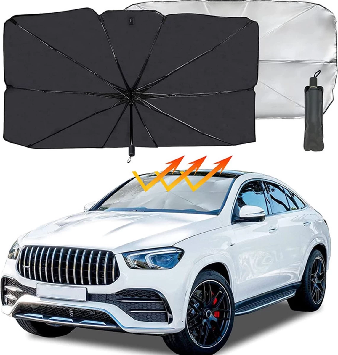 TDR - Zonnescherm / Autoparaplu - Binnenkant Voorruit Auto - Opvouwbaar - Hitte En UV Bescherming - 122 X 65 Cm 1 TDR - Zonnescherm / Autoparaplu - Binnenkant Voorruit Auto - Opvouwbaar - Hitte En UV Bescherming - 122 X 65 Cm