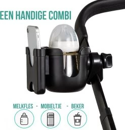 Merkloos Allernieuwste Universele Bekerhouder PLUS Telefoonhouder Voor Kinderwagen, Buggy En Fiets - Kinderwagen Accessoires - Combi 2-in-1 - ZWART -Kinderwagens Winkel 1161x1200 2