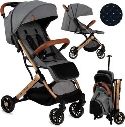 MoMi Wandelwagen - Compacte Lichtgewicht Buggy - Estelle - Gray-Gold (geschikt Van 6mnd - 15kg)