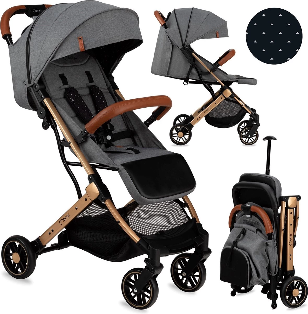 MoMi Wandelwagen - Compacte Lichtgewicht Buggy - Estelle - Gray-Gold (geschikt Van 6mnd - 15kg) 1 MoMi Wandelwagen - Compacte Lichtgewicht Buggy - Estelle - Gray-Gold (geschikt Van 6mnd - 15kg)