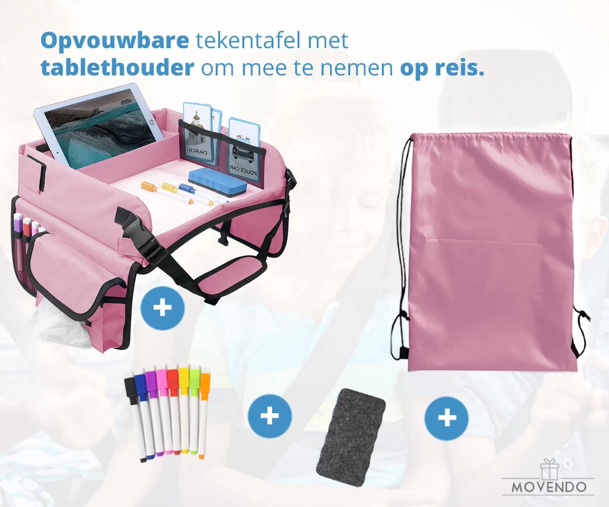 ‘’MOVENDO’’ Reistafel Voor Auto Kinderen – Autotafel – Speeltafel Auto – Travel Tray – Tekentafel – Opvouwbaar Met Tablethouder - Roze 2 ‘’MOVENDO’’ Reistafel Voor Auto Kinderen – Autotafel – Speeltafel Auto – Travel Tray – Tekentafel – Opvouwbaar Met Tablethouder - Roze - Afbeelding 2