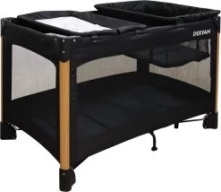 Deryan Luxe Campingbed Compleet - 120x60cm - Bodemverhoger - Verschoonblad - Opbergmand - Zwart -Kinderwagens Winkel 1200x1039 2