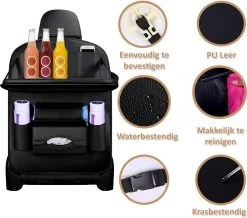 RAMBUX® - Autostoel Organizer Met Tray - Organizer Auto Stoelhoes Met Uitklapbare Tafel - Duurzaam Mat Zwart PU Leer Kunstleer - Tablethouder - Telefoonhouder - Fleshouder -Kinderwagens Winkel 1200x1057