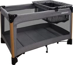 Deryan Luxe Campingbed Compleet - 120x60cm - Bodemverhoger - Verschoonblad - Opbergmand - Grijs -Kinderwagens Winkel 1200x1067