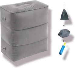 Merkloos Vliegtuigbedje - Voetkussen Opblaasbaar - Voetensteun - Voetenbankje - 3 Hoogte Standen - Reiskussen