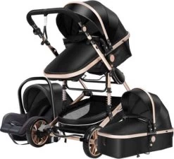 Merkloos Lioretti® Luxe Baby Buggy 3 In 1 | Baby Wagen | Kinderwagen Met Stoel En Wieg | Inklapbaar | Hoge Kwaliteit | Combi | Zwart