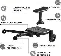 Merkloos Kinderwagen/Buggy Meerijdplankje - Kant & Klaar - In Elkaar Gezet - Universeel – Met Zitje – Verstelbaar – Zwart -Kinderwagens Winkel 1200x1096 3
