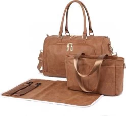 Miss Lulu Luier- En Verzorgingstas – Luiertas Set – Afneembare Draagtas - Duurzaam En Stijlvol – Bruin - Premium Kwaliteit- Grote Capaciteit - Unisex/Jongens/Meisjes (LT6638 BN)