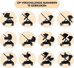 Deryan Evy Kinderwagen - Duo Kinderwagen - Uitbreidbaar - Inclusief Reiswieg - Zwart -Kinderwagens Winkel 1200x1105 12