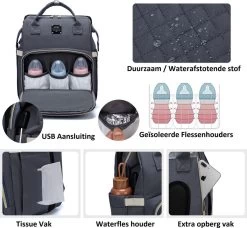Luiertas - Multifuctioneel Luiertas 3 In 1 - Met Babybedje - Met Verschoningsmatje - Grijs - Met Usb - Met Verdikt Matras -Kinderwagens Winkel 1200x1110 3
