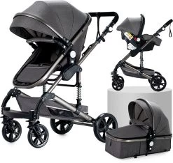 Luxe Kinderwagen 3 In 1 - Wandelwagen - Kinderwagen 3-in-1 Incl Autostoel - Kinderwagen Maxi Cosi – Buggy 3 In 1 - Newborn - Grijs