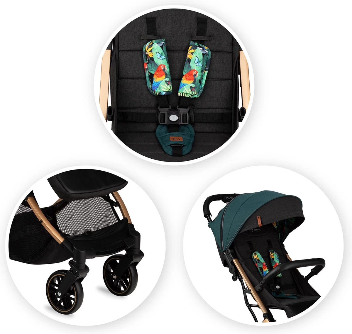 MoMi Wandelwagen - Compacte Lichtgewicht Buggy - Estelle - Green-Gold (geschikt Van 6mnd - 15kg) 12 MoMi Wandelwagen - Compacte Lichtgewicht Buggy - Estelle - Green-Gold (geschikt Van 6mnd - 15kg) - Afbeelding 12
