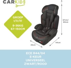 Carkids Verstelbaar Kinderautostoeltje Zwart En Rood | Kinderautostoel Groep 1-2-3 | Kinderen Van 9 Maanden-12 Jaar | 9-36 Kg -Kinderwagens Winkel 1200x1150 17