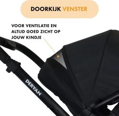 Deryan Evy Kinderwagen - Duo Kinderwagen - Uitbreidbaar - Inclusief Reiswieg - Zwart -Kinderwagens Winkel 1200x1164 5