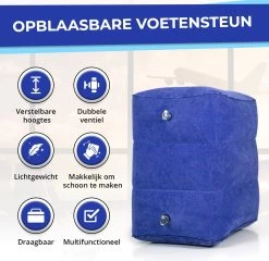 Merkloos Voetensteun - Vliegtuigbedje - Premium Quality - Reisbedje - 3 Hoogtestanden - Vliegtuig Kussen - Voetenbankje Of Poef - Met Opbergzakje & Pomp - Blauw -Kinderwagens Winkel 1200x1167 12