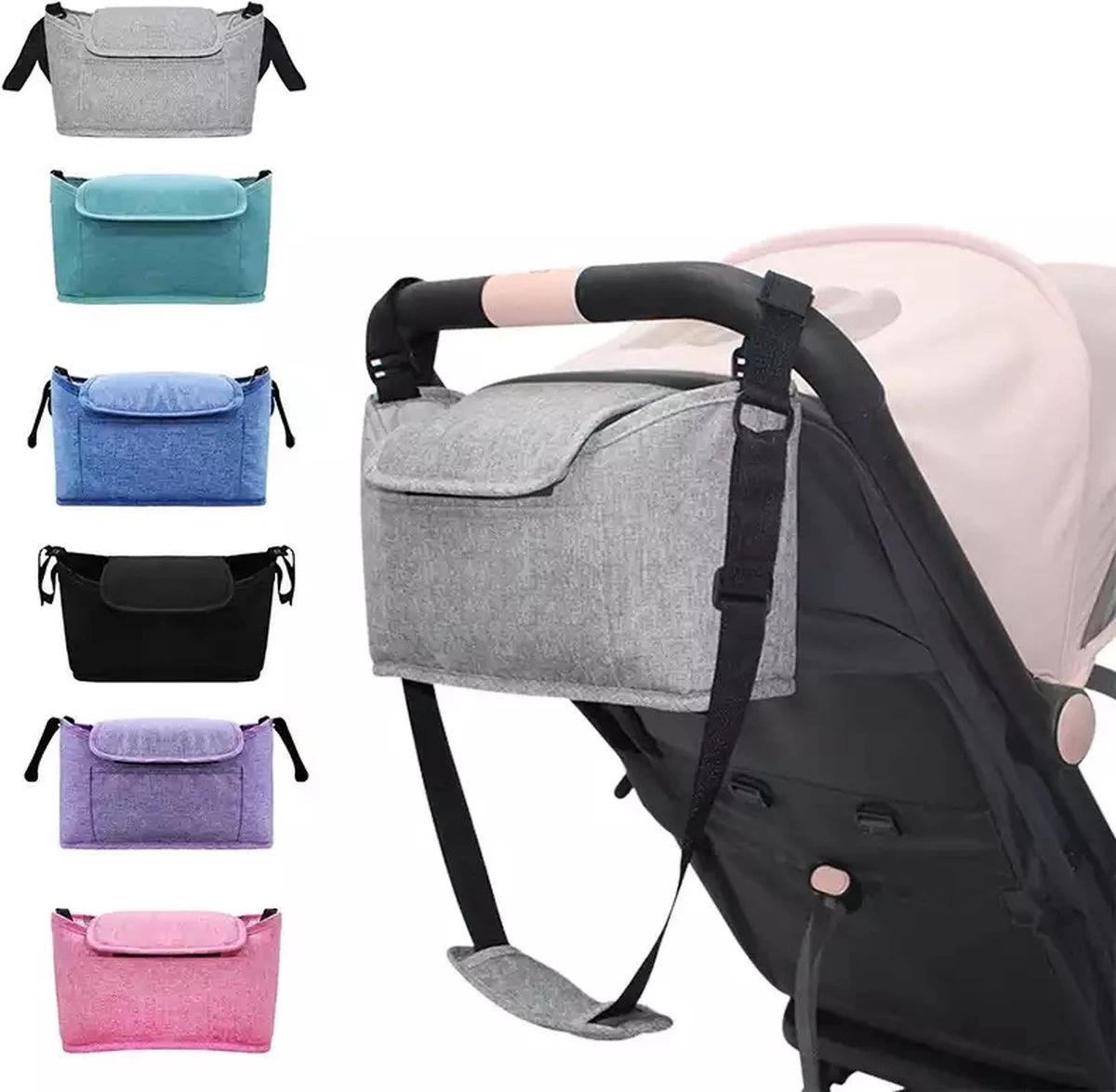 3 In 1 Kinderwagen Tas Universele Wandelwagen | Luiertas Draagtas Reistas Met Fles En Bekerhouder | - Zwart 2 3 In 1 Kinderwagen Tas Universele Wandelwagen | Luiertas Draagtas Reistas Met Fles En Bekerhouder | - Zwart - Afbeelding 2