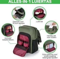Brisby Slijtvaste Luiertas – Verzorgingstas - Two Tone Groen En Zwart - Inclusief Verschoonmatje - Isoleervakken - Met Geïntegreerde Kinderwagen Haken -Kinderwagens Winkel 1200x1177 10