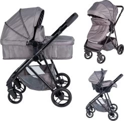 Bebies First Combi 3 In 1 Kinderwagen Optima- Grijs - Inc. Reiswieg, Zitting & Autostoel