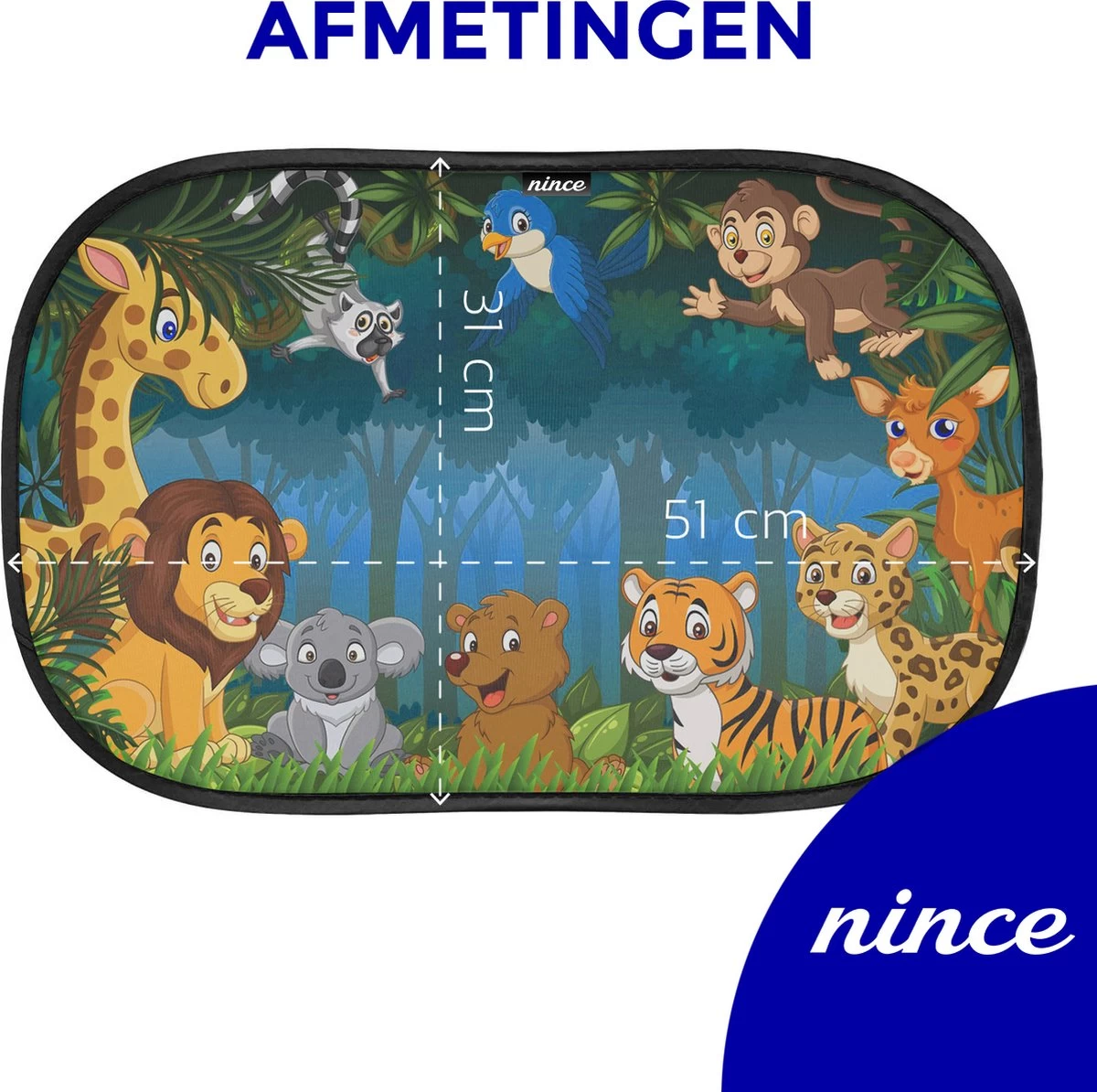 Nince Zonnescherm Auto Zijraam Van Hoge Kwaliteit - Jungle - Set Van 2 2 Nince Zonnescherm Auto Zijraam Van Hoge Kwaliteit - Jungle - Set Van 2 - Afbeelding 2