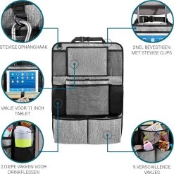Vannons - Autostoel Organizer - Auto Organizer Voor Kinderen - Met IPadhouder - Grijs -Kinderwagens Winkel 1200x1196