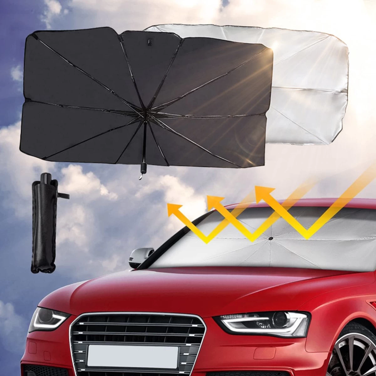TDR - Zonnescherm / Autoparaplu - Binnenkant Voorruit Auto - Opvouwbaar - Hitte En UV Bescherming - 122 X 65 Cm 2 TDR - Zonnescherm / Autoparaplu - Binnenkant Voorruit Auto - Opvouwbaar - Hitte En UV Bescherming - 122 X 65 Cm - Afbeelding 2