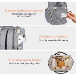LifeGoods Luiertas Rugzak - Incl. Buggy En Kinderwagen Haken - Complete Set - 23.8 L - Grijs -Kinderwagens Winkel 1200x1200 1340