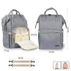 LifeGoods Luiertas Rugzak - Incl. Buggy En Kinderwagen Haken - Complete Set - 23.8 L - Grijs -Kinderwagens Winkel 1200x1200 1344