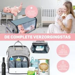 Vulpes BabyCare® Luiertas Rugzak - Luiertassen Met Babybed - Grote Luiertas Met Wieg- Luiertas Verzorgingstas Met Babybedje - Verzorgingsrugzak - Grijs -Kinderwagens Winkel 1200x1200 1357
