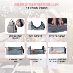 Vulpes BabyCare® Luiertas Rugzak - Luiertassen Met Babybed - Grote Luiertas Met Wieg- Luiertas Verzorgingstas Met Babybedje - Verzorgingsrugzak - Grijs -Kinderwagens Winkel 1200x1200 1359