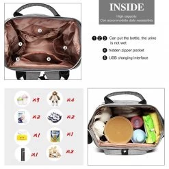 Miss Lulu Luiertas Rugzak - Luiertas Met USB Oplaadstation - Baby Tas Inclusief Buggy En Kinderwagen Haken - Grijs (E6705USB GY) -Kinderwagens Winkel 1200x1200 1421