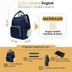 NanaBeebi Luiertas - Rugzak - Met Isoleervak - Blauw- Inclusief Flessenwarmhouder En Kinderwagenhaken -Kinderwagens Winkel 1200x1200 1482