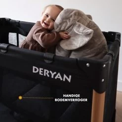 Deryan Luxe Campingbed Compleet - 120x60cm - Bodemverhoger - Verschoonblad - Opbergmand - Zwart -Kinderwagens Winkel 1200x1200 1678
