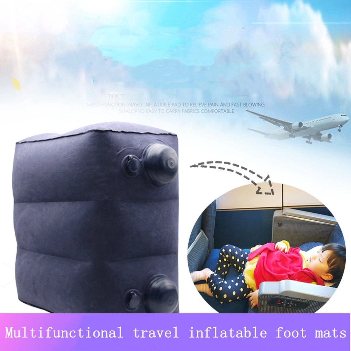 TDR-Opblaasbaar Voetkussen - 3 Hoogtestanden - Vliegtuigbedje - Blauw 4 TDR-Opblaasbaar Voetkussen - 3 Hoogtestanden - Vliegtuigbedje - Blauw - Afbeelding 4