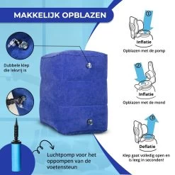 Merkloos Voetensteun - Vliegtuigbedje - Premium Quality - Reisbedje - 3 Hoogtestanden - Vliegtuig Kussen - Voetenbankje Of Poef - Met Opbergzakje & Pomp - Blauw -Kinderwagens Winkel 1200x1200 1737