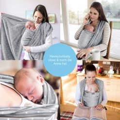 Makimaja Baby Sling - Licht Grijs Met Sterren - Hoge Kwaliteit 100% Natuurlijk Katoen Baby Sling - Baby Sling Pasgeborene En Baby's Tot 15 Kg - Plus Inclusief: Baby Slabbetje -Kinderwagens Winkel 1200x1200 2163