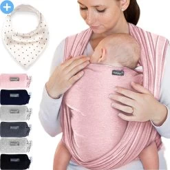 Makimaja Baby Sling - Roze - Hoge Kwaliteit 100% Natuurlijk Katoen Baby Sling - Baby Sling Pasgeborene En Baby's Tot 15 Kg - Plus Inclusief: Baby Slabbetje