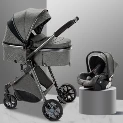Merkloos Kinderwagen 3-in-1 – Luxe Kinderwagen - Buggy – Wandelwagen - Multifunctioneel – Opklapbaar – Incl Autostoel – Donkergrijs