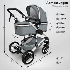 KIDUKU- 3 In 1 Combi-kinderwagen- Grijs/zilver- Buggy Incl. Autostoeltje-regenhoes- Inklapbaar -Kinderwagens Winkel 1200x1200 2260