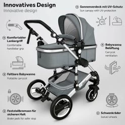 KIDUKU- 3 In 1 Combi-kinderwagen- Grijs/zilver- Buggy Incl. Autostoeltje-regenhoes- Inklapbaar -Kinderwagens Winkel 1200x1200 2263