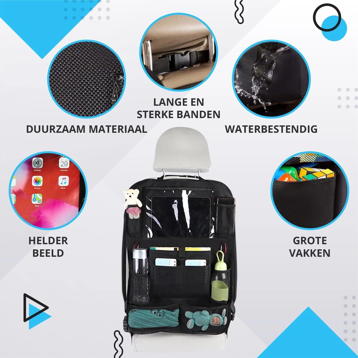 Merkloos Luxe En Stevige Autostoel Organizer Met Tablethouder – Auto Organizer – Auto/Accessoires/Bescherming – 45*65cm – Zwart - 1 Stuk 2 Merkloos Luxe En Stevige Autostoel Organizer Met Tablethouder – Auto Organizer – Auto/Accessoires/Bescherming – 45*65cm – Zwart - 1 Stuk - Afbeelding 2