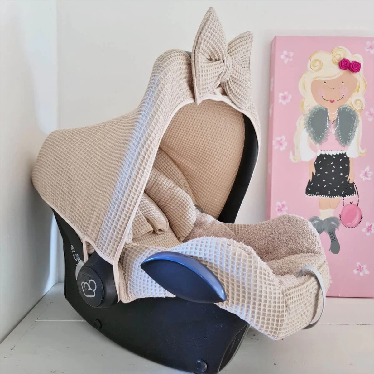 Wazzhappening - Maxi Cosi Hoes Set Bobbie - Karamel - Wafel - Badstof - Autostoelhoes 2 Wazzhappening - Maxi Cosi Hoes Set Bobbie - Karamel - Wafel - Badstof - Autostoelhoes - Afbeelding 2