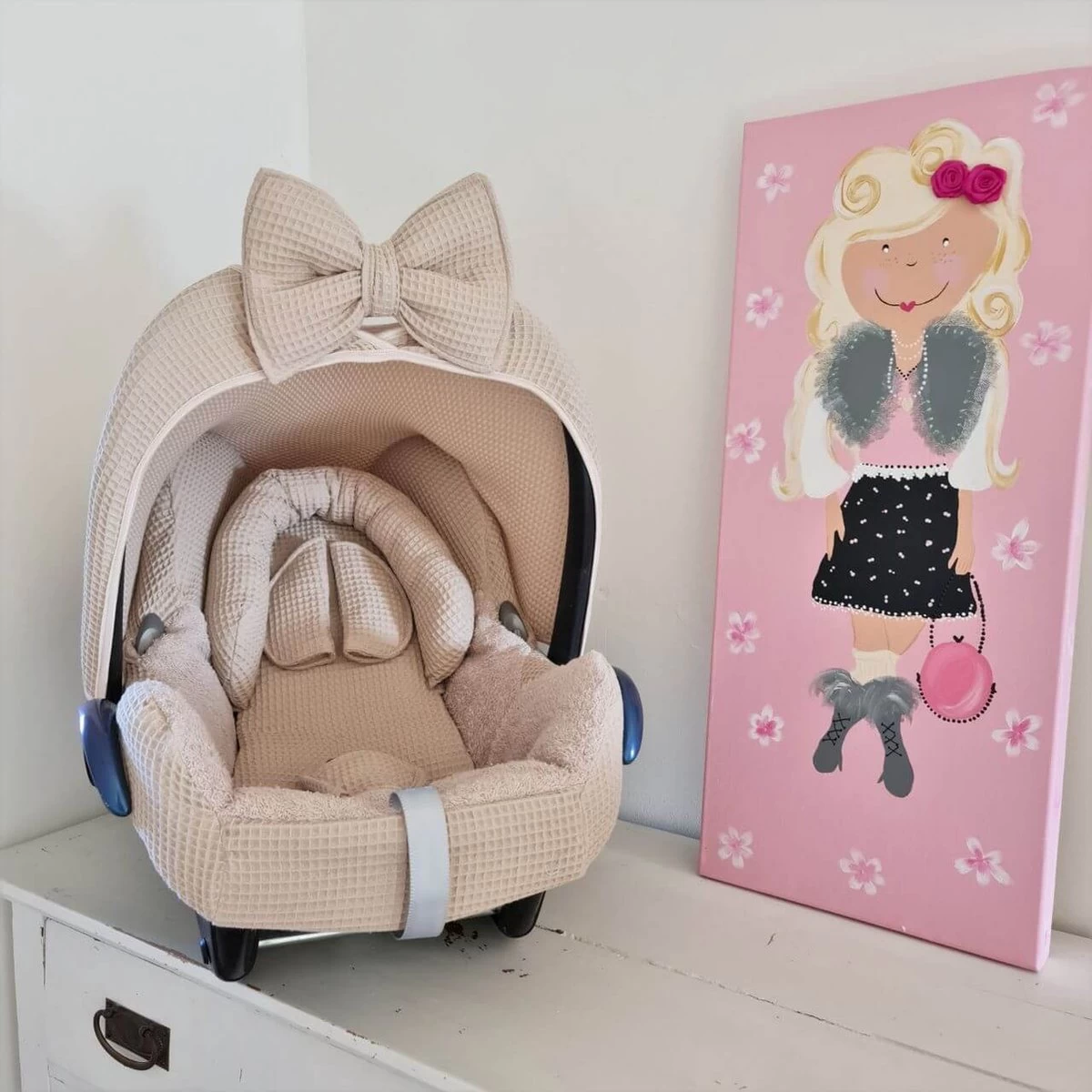 Wazzhappening - Maxi Cosi Hoes Set Bobbie - Karamel - Wafel - Badstof - Autostoelhoes 5 Wazzhappening - Maxi Cosi Hoes Set Bobbie - Karamel - Wafel - Badstof - Autostoelhoes - Afbeelding 5