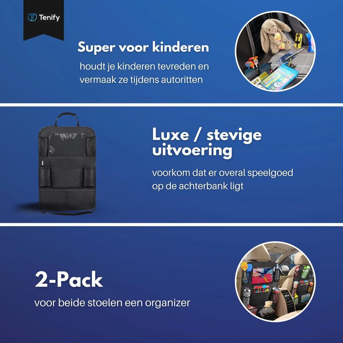 Tenify Premium Luxe & Stevige Auto Organizer Met Tablet Houder - Set Van 2 - Extra Opbergruimte - Beschermer - Autostoel - Accessories 3 Tenify Premium Luxe & Stevige Auto Organizer Met Tablet Houder - Set Van 2 - Extra Opbergruimte - Beschermer - Autostoel - Accessories - Afbeelding 3