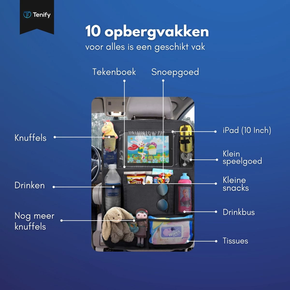 Tenify Premium Luxe & Stevige Auto Organizer Met Tablet Houder - Set Van 2 - Extra Opbergruimte - Beschermer - Autostoel - Accessories 5 Tenify Premium Luxe & Stevige Auto Organizer Met Tablet Houder - Set Van 2 - Extra Opbergruimte - Beschermer - Autostoel - Accessories - Afbeelding 5