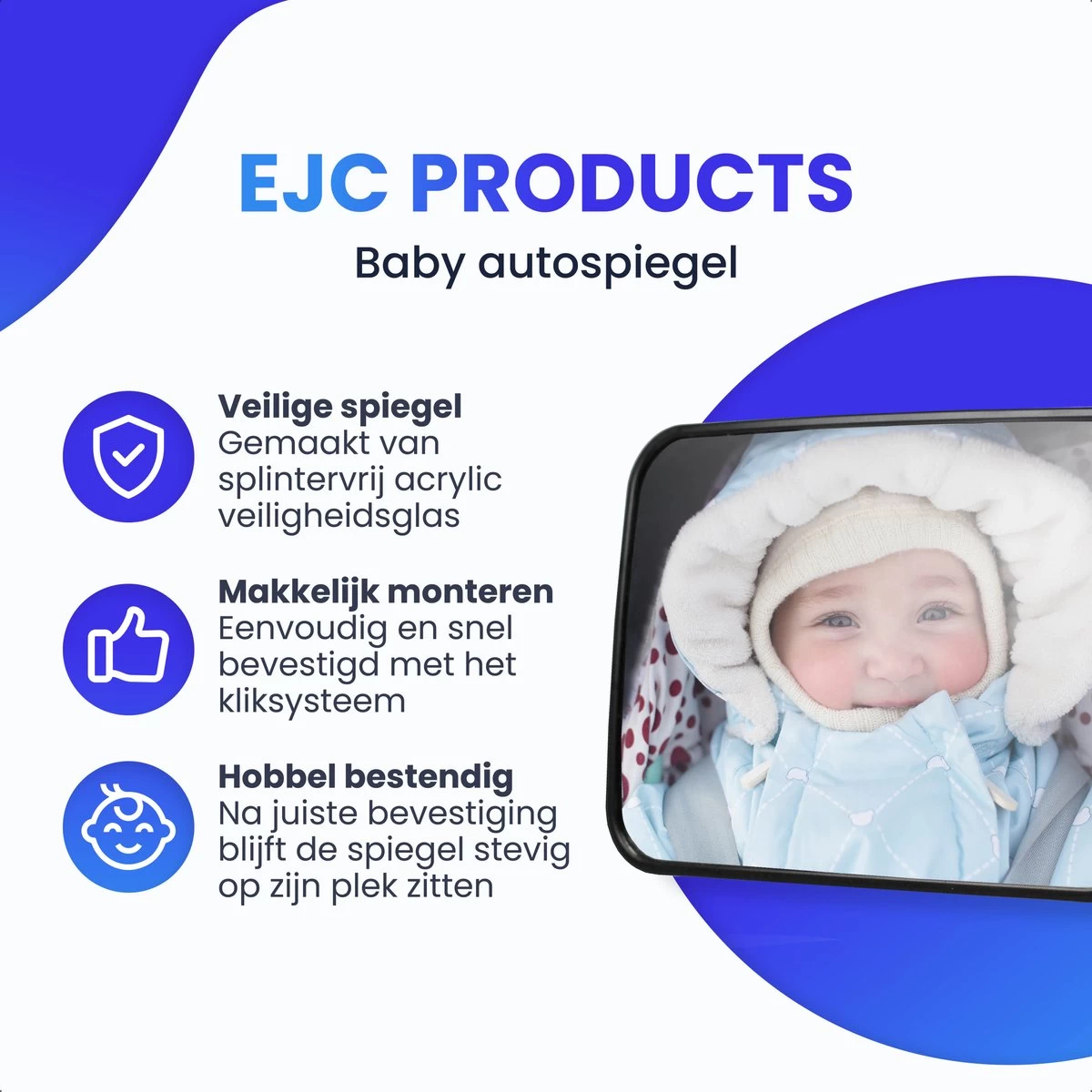 Autospiegel Baby - Achteruitkijkspiegel - Eenvoudig Monteren - Hoofdsteun Achterbank - EJC Products 6 Autospiegel Baby - Achteruitkijkspiegel - Eenvoudig Monteren - Hoofdsteun Achterbank - EJC Products - Afbeelding 6